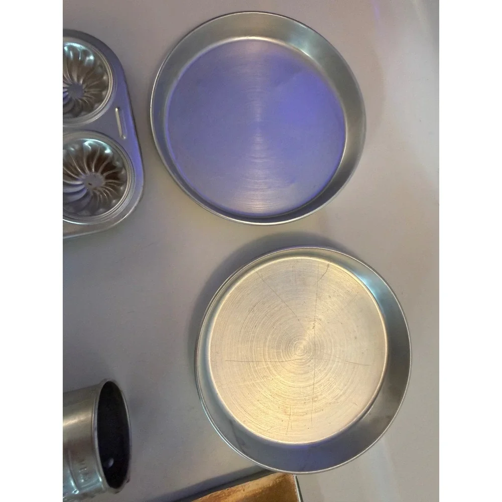 Vintage Toy Aluminum Baking Set Cooky Pan Muffin Tin Measuring Cup Cutters